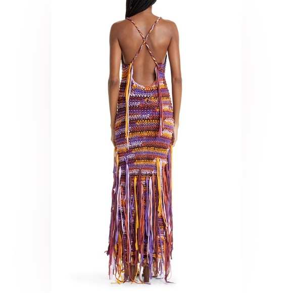 ULLA JOHNSON Emmalina Crochet Fringe Cotton & Silk Maxi Dress in Violet Orange - Picture 4 of 14